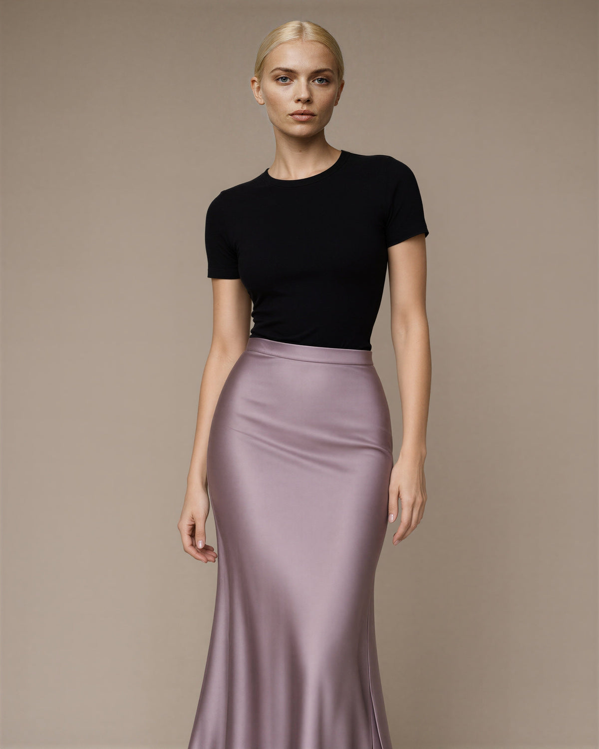 Simona Satin Fishtail Maxi Skirt, lilac, front view