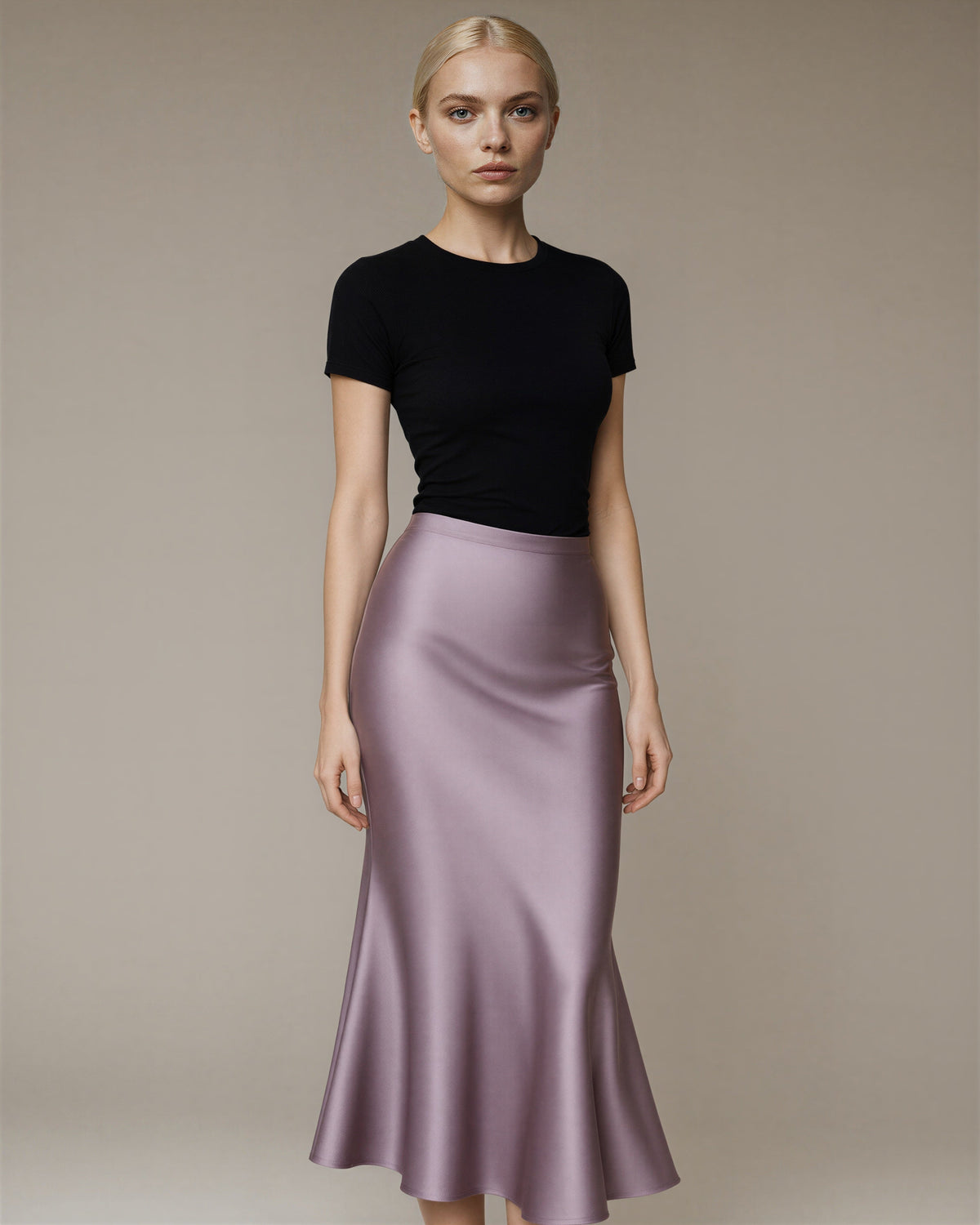 Simona Satin Fishtail Maxi Skirt, lilac, three quarter view