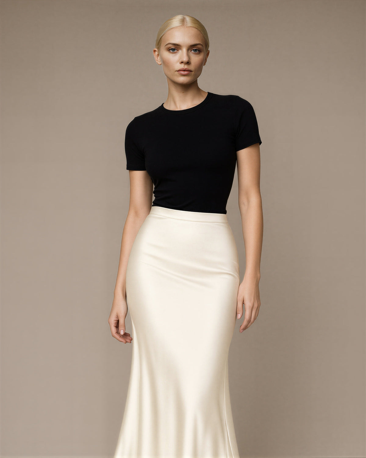 Simona Satin Fishtail Maxi Skirt, cream color option