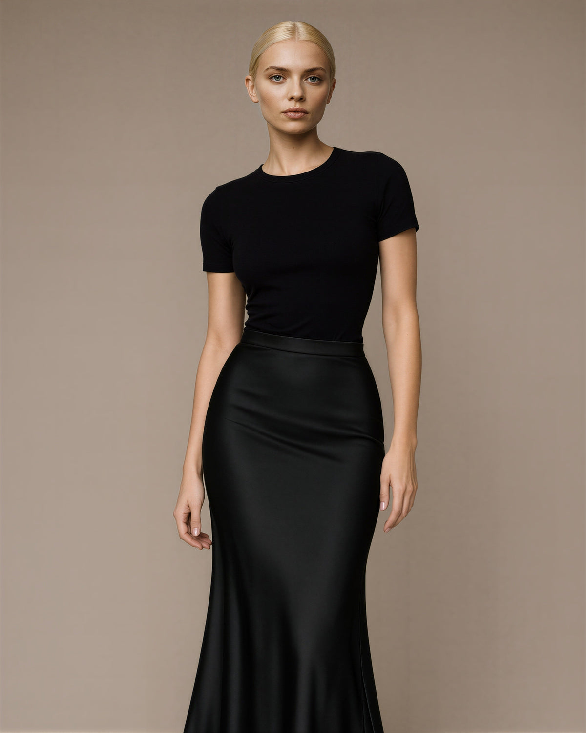 Simona Satin Fishtail Maxi Skirt, black color option