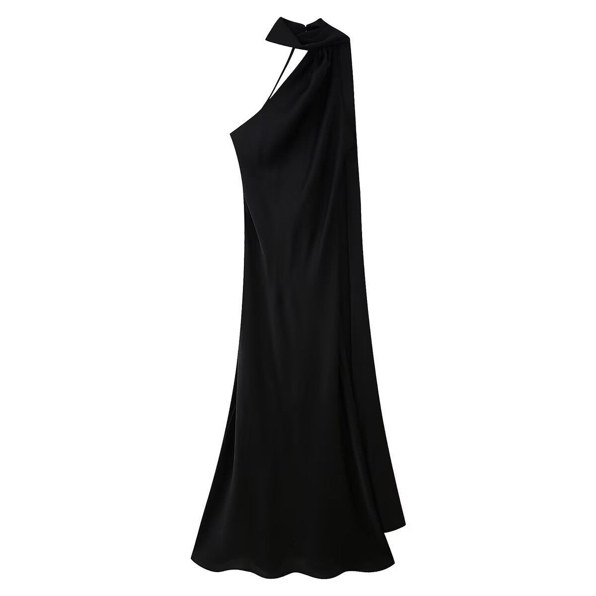 Backless Satin Halter Maxi Dress in Black — Svelte Chic