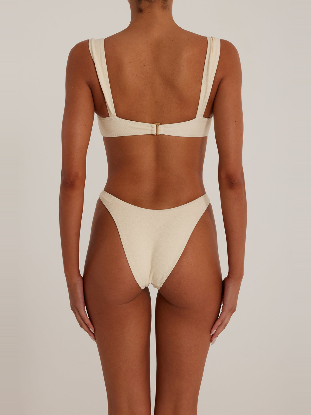 Metal Detail Bandeau Bikini Set in Cream — Svelte Chic