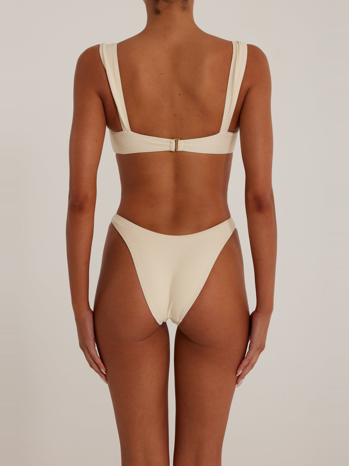 Metal Detail Bandeau Bikini Set in Cream — Svelte Chic