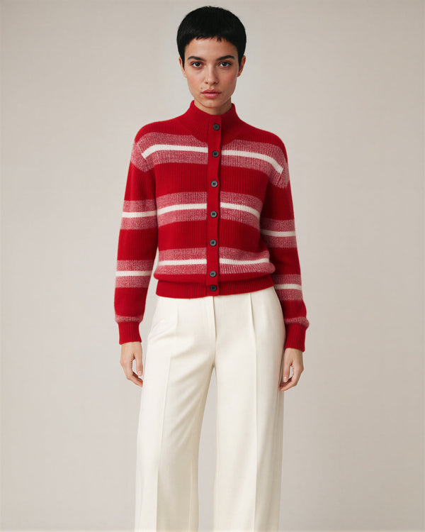 Tecla Striped Stand Collar Cardigan