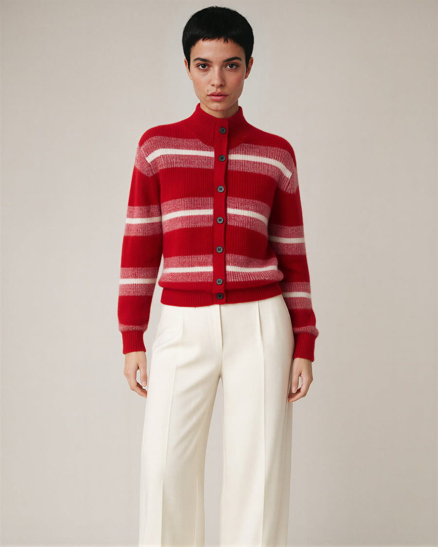 Tecla Striped Stand Collar Cardigan