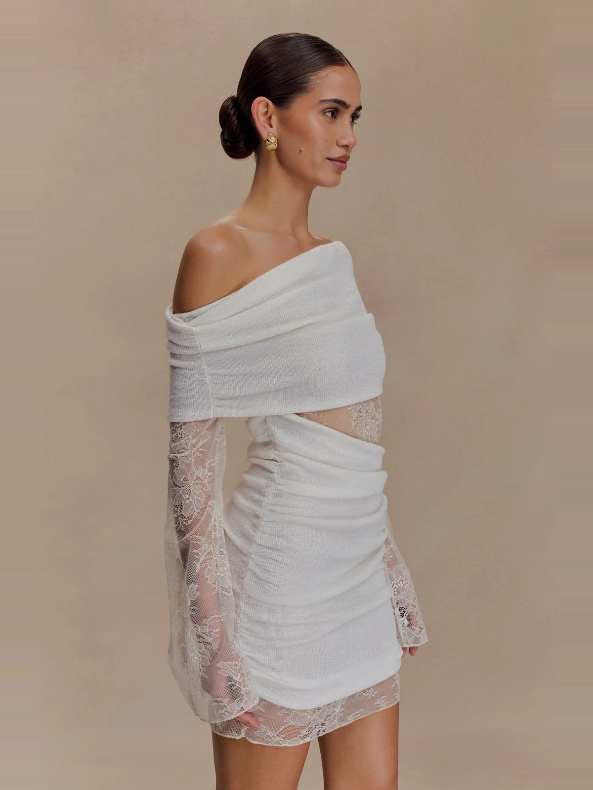 One Shoulder Lace Cutout Mini Dress — Svelte Chic