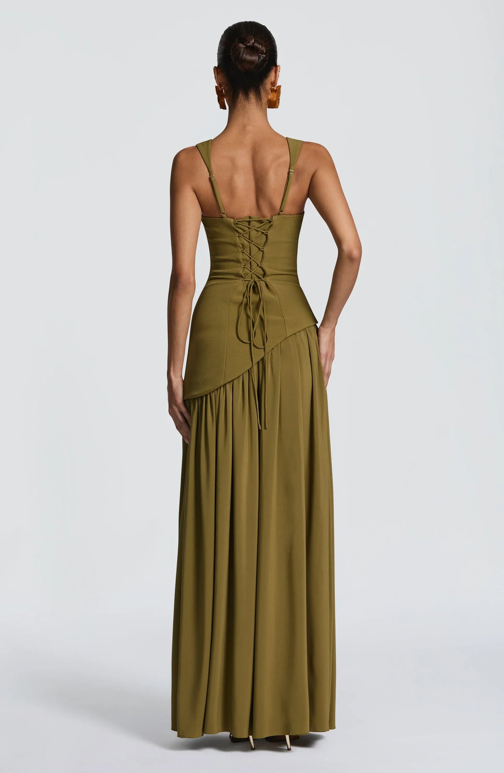 Olive Square Neck Corset Chiffon Maxi Dress — Svelte Chic