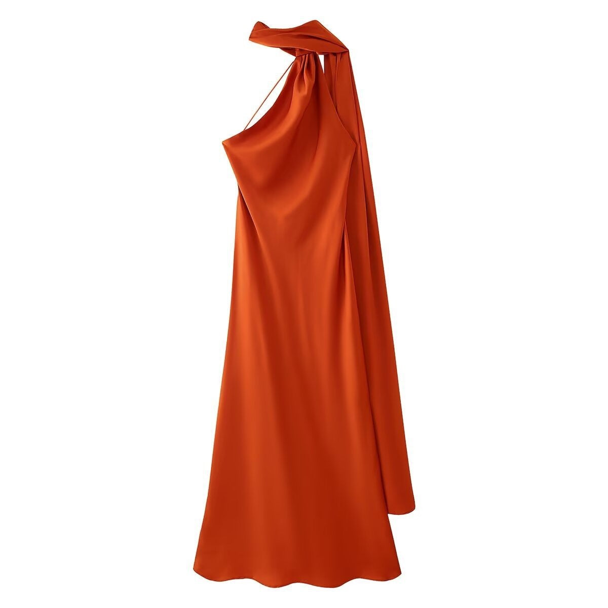 Backless Satin Halter Maxi Dress in Orange — Svelte Chic