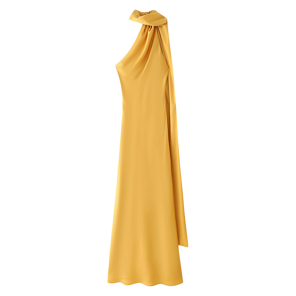 Backless Satin Halter Maxi Dress in Yellow — Svelte Chic