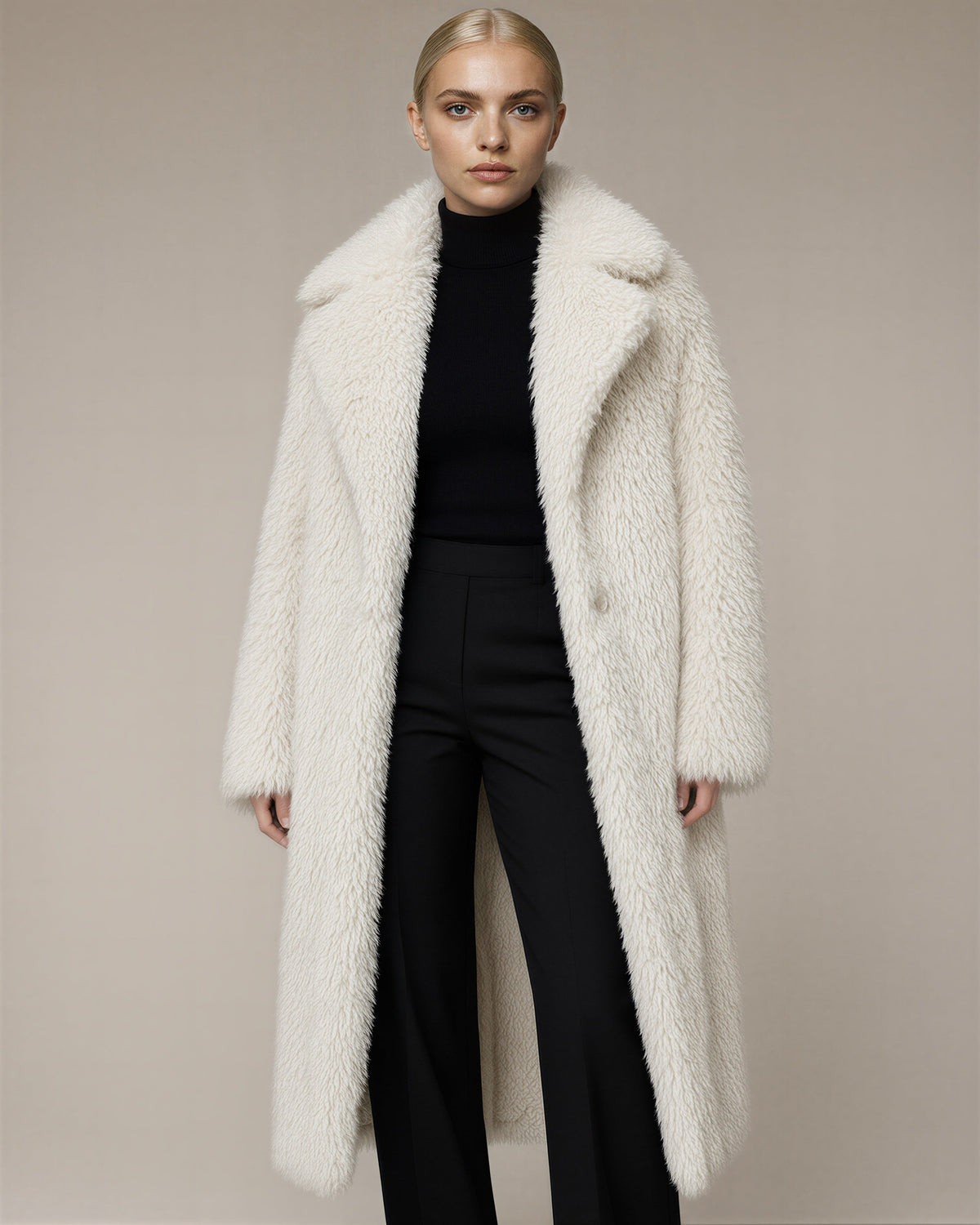 Velia Long Pile Maxi Faux Fur Coat, cream color option