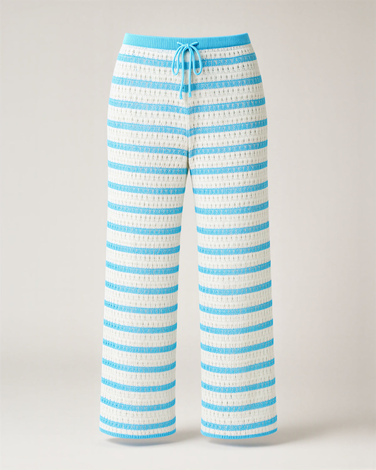 Venera Striped Pointelle Knit Straight Leg Trousers, blue white, product view without a model
