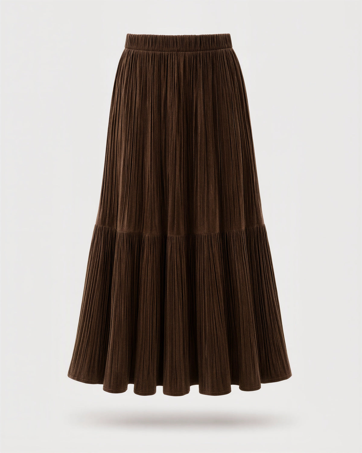 Vesta Plisse Velvet Two Tier Maxi Skirt, Brown, brown, product view without a model