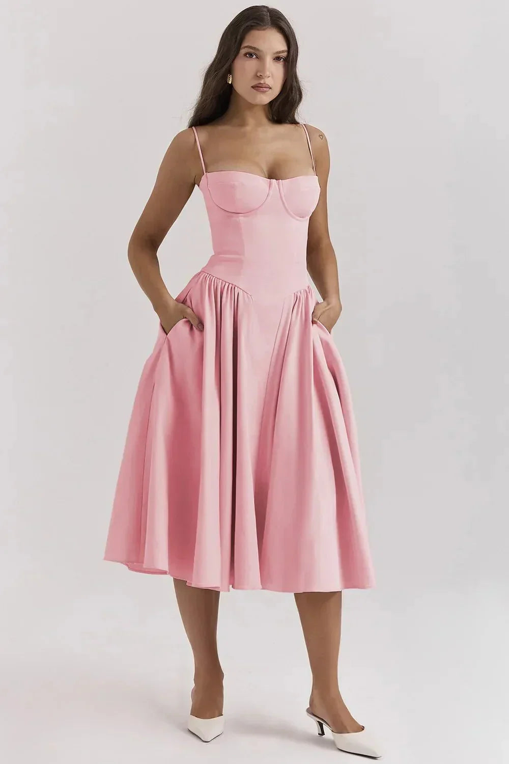 Felicity Waist Shaping Midi Dress in Pink — Svelte Chic