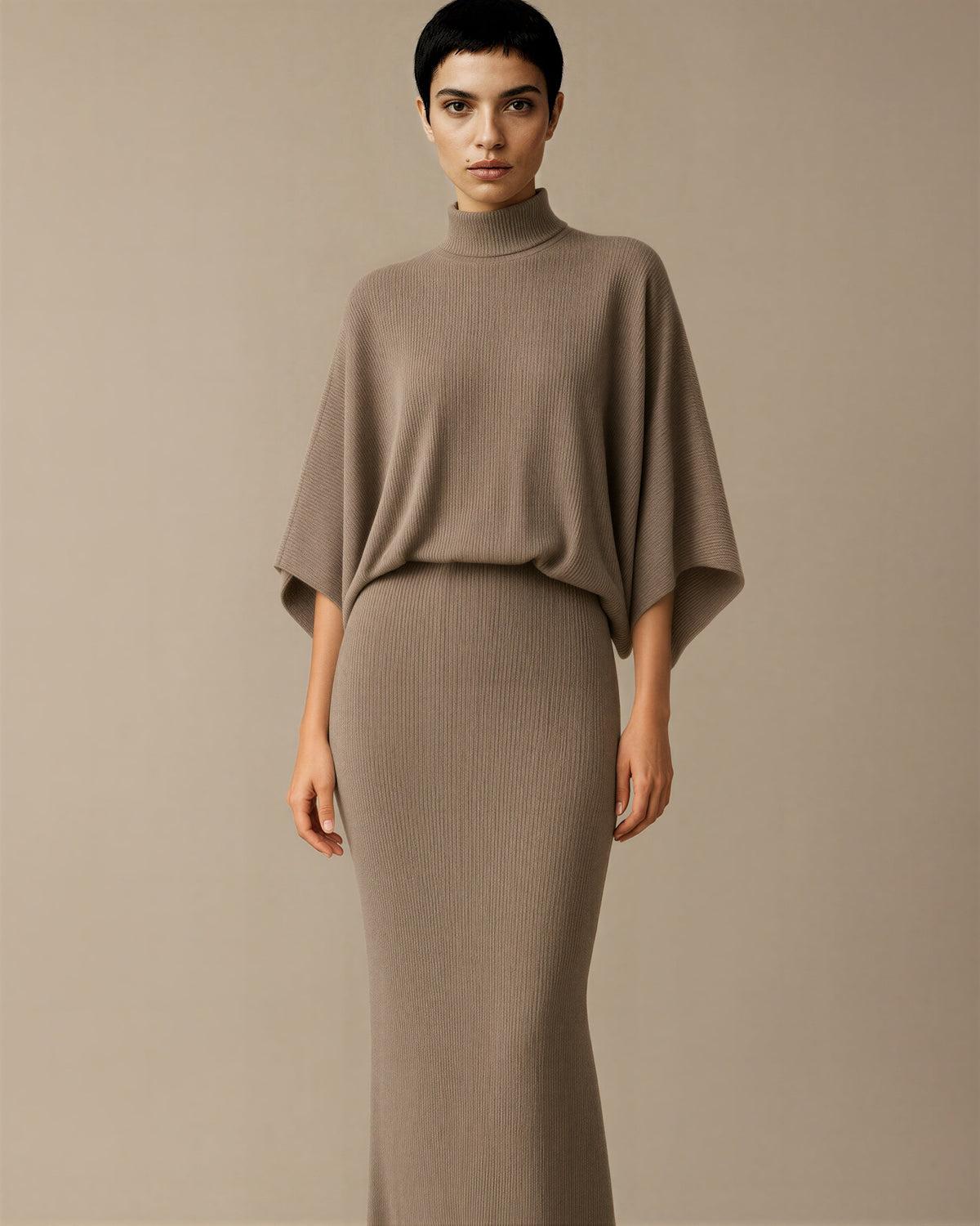 Virna Batwing Sleeve Knit and Maxi Skirt Set, mink color option