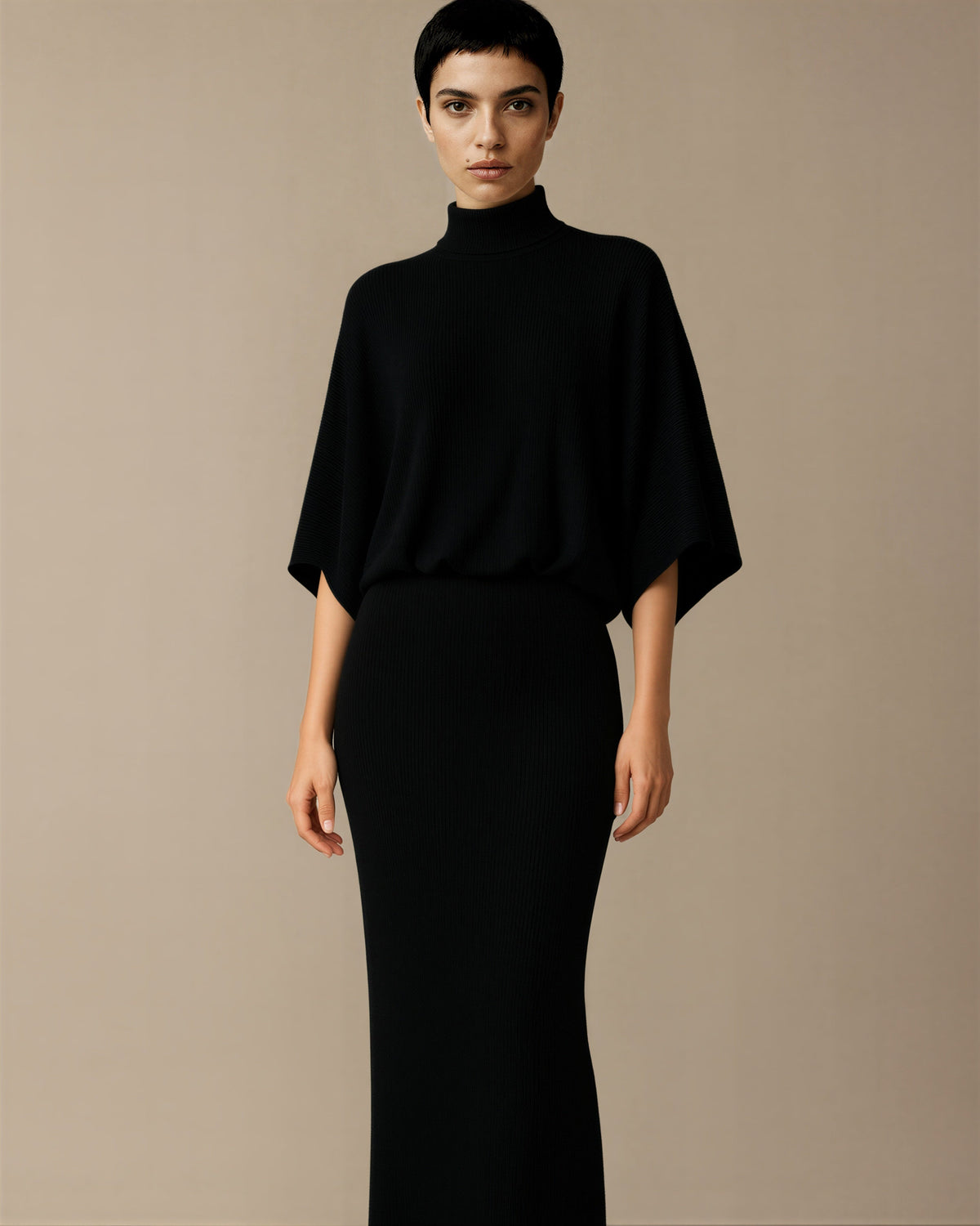 Virna Batwing Sleeve Knit and Maxi Skirt Set, black color option