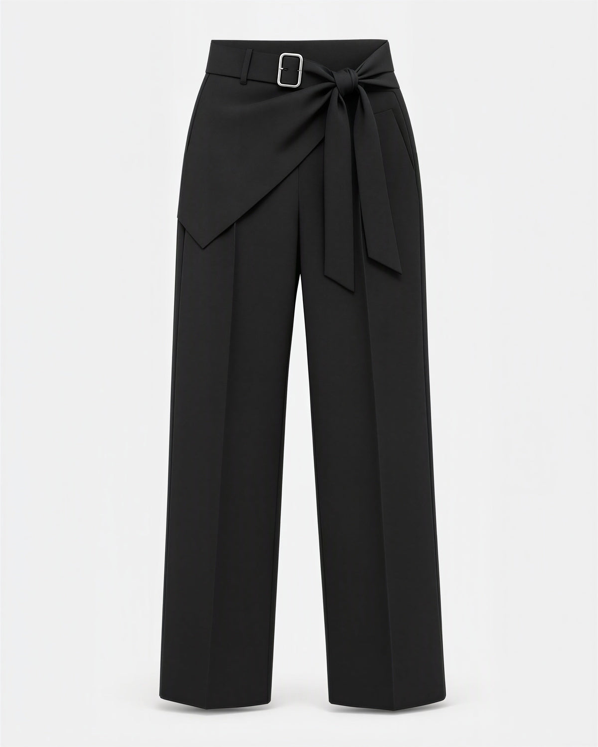 Vittoria Tie Belt Asymmetric Wide Leg Tailored Trousers, black, product view without a model